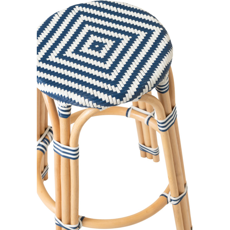 TABOURET GEO ROTIN BLEU/BLANC (53x53x66cm) 