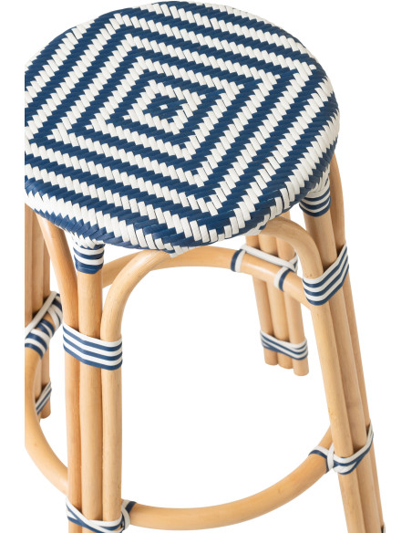 TABOURET GEO ROTIN BLEU/BLANC (53x53x66cm) 
