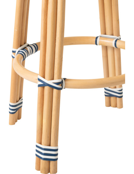 TABOURET GEO ROTIN BLEU/BLANC (53x53x66cm) 