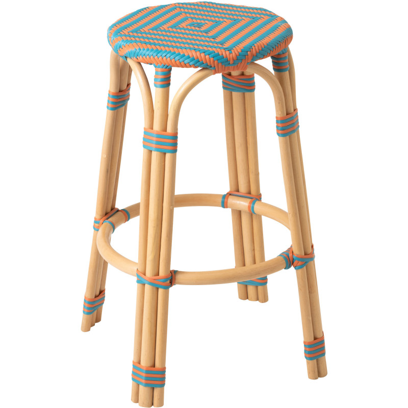 TABOURET GEO ROTIN OR/TURQ (53x53x66cm) 