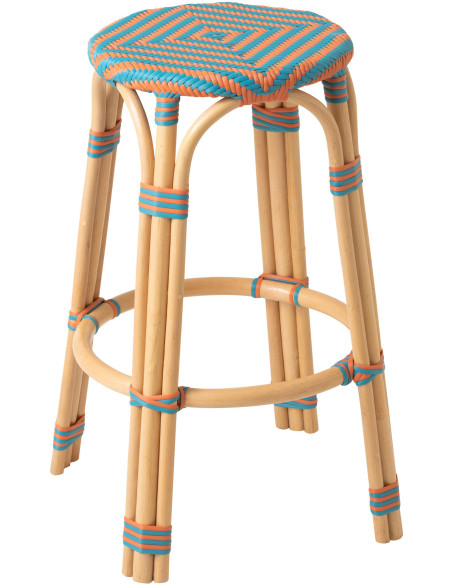 TABOURET GEO ROTIN OR/TURQ (53x53x66cm) 