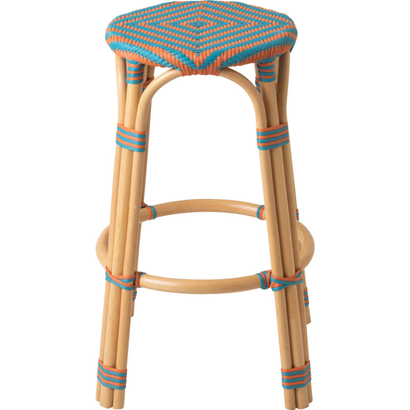 TABOURET GEO ROTIN OR/TURQ (53x53x66cm) 
