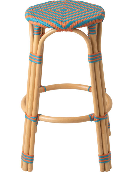 TABOURET GEO ROTIN OR/TURQ (53x53x66cm) 