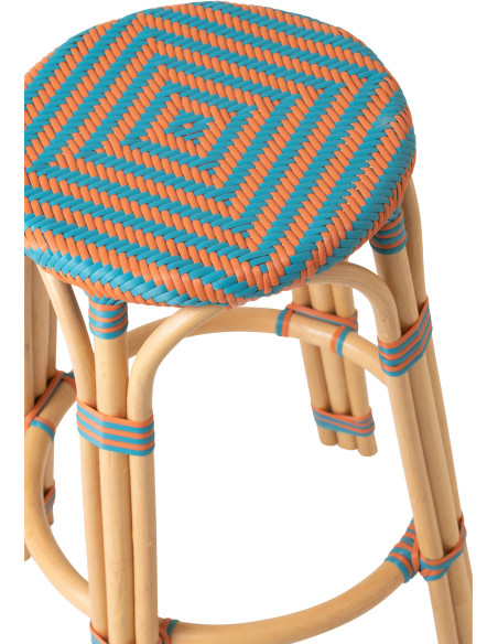 TABOURET GEO ROTIN OR/TURQ (53x53x66cm) 