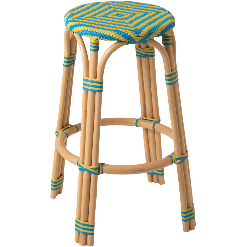 TABOURET GEO ROTIN JAU/AZ (53x53x66cm) 