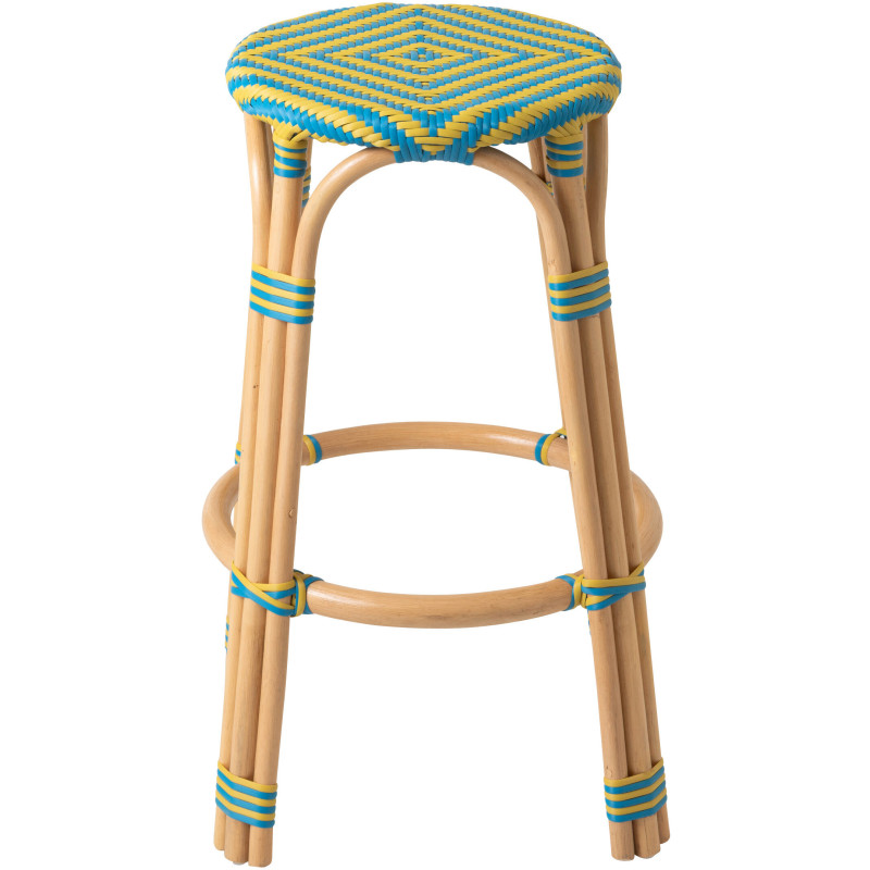 TABOURET GEO ROTIN JAU/AZ (53x53x66cm) 