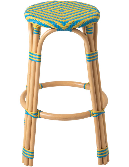 TABOURET GEO ROTIN JAU/AZ (53x53x66cm) 