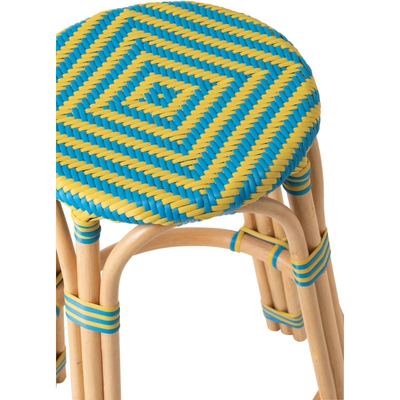 TABOURET GEO ROTIN JAU/AZ (53x53x66cm) 