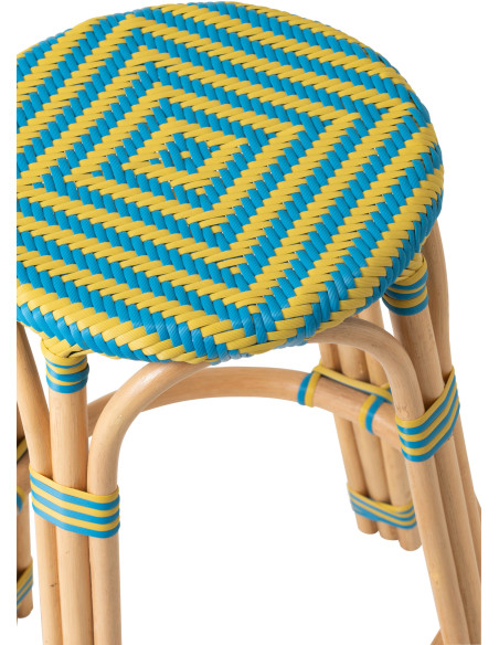 TABOURET GEO ROTIN JAU/AZ (53x53x66cm) 