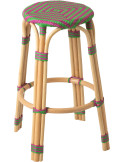 Tabouret de bar extérieur Geo H66 cm en rotin naturel et tressage rose vert