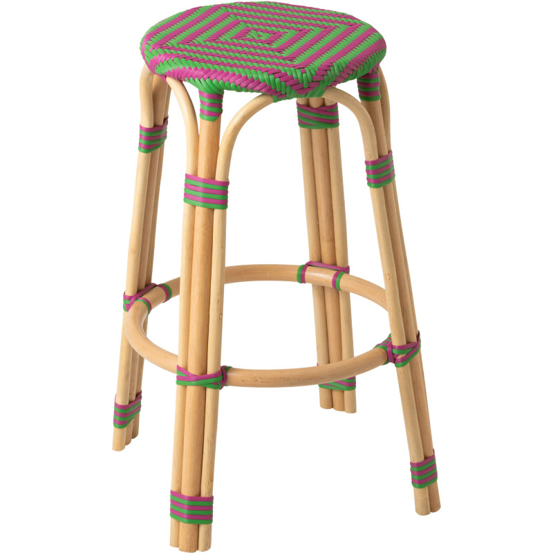 TABOURET GEO ROTIN ROSE/VERT (53x53x66cm) 