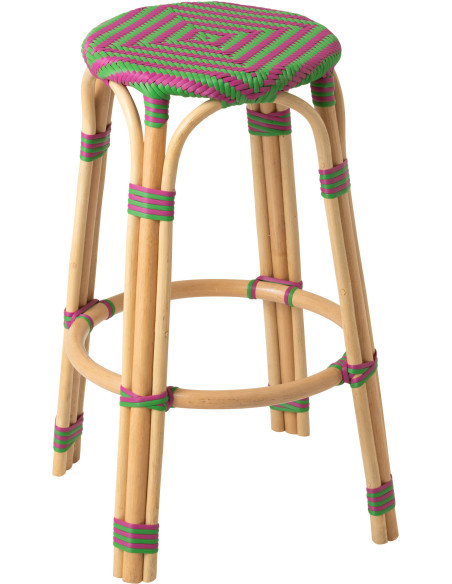 TABOURET GEO ROTIN ROSE/VERT (53x53x66cm) 