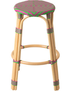 TABOURET GEO ROTIN ROSE/VERT (53x53x66cm) 
