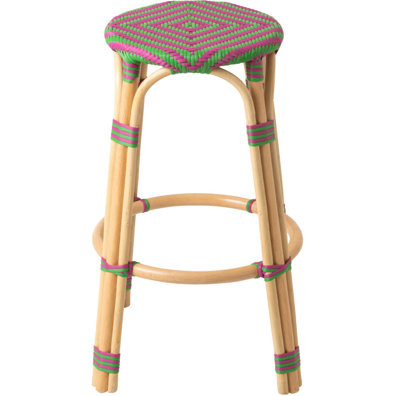 TABOURET GEO ROTIN ROSE/VERT (53x53x66cm) 