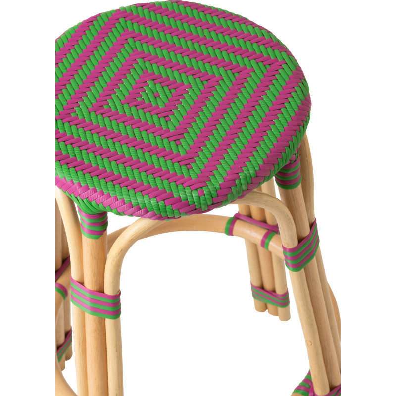 TABOURET GEO ROTIN ROSE/VERT (53x53x66cm) 