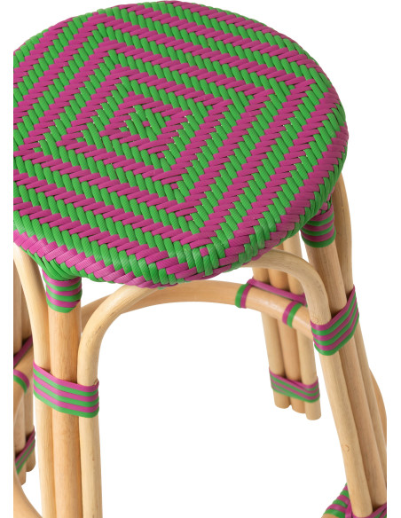 TABOURET GEO ROTIN ROSE/VERT (53x53x66cm) 