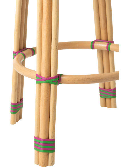 TABOURET GEO ROTIN ROSE/VERT (53x53x66cm) 