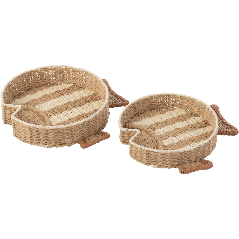 S/2 PLAT DECO POISS NAT/BLA (42x43x8cm) 