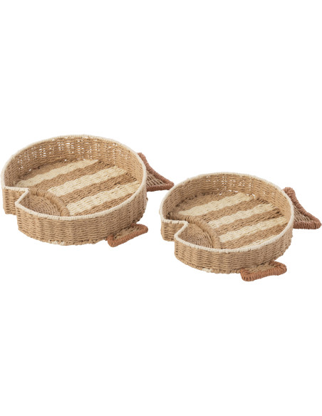 S/2 PLAT DECO POISS NAT/BLA (42x43x8cm) 