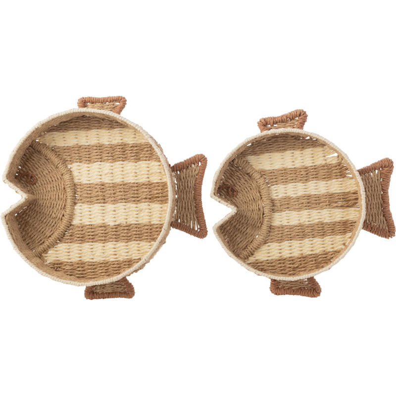 S/2 PLAT DECO POISS NAT/BLA (42x43x8cm) 