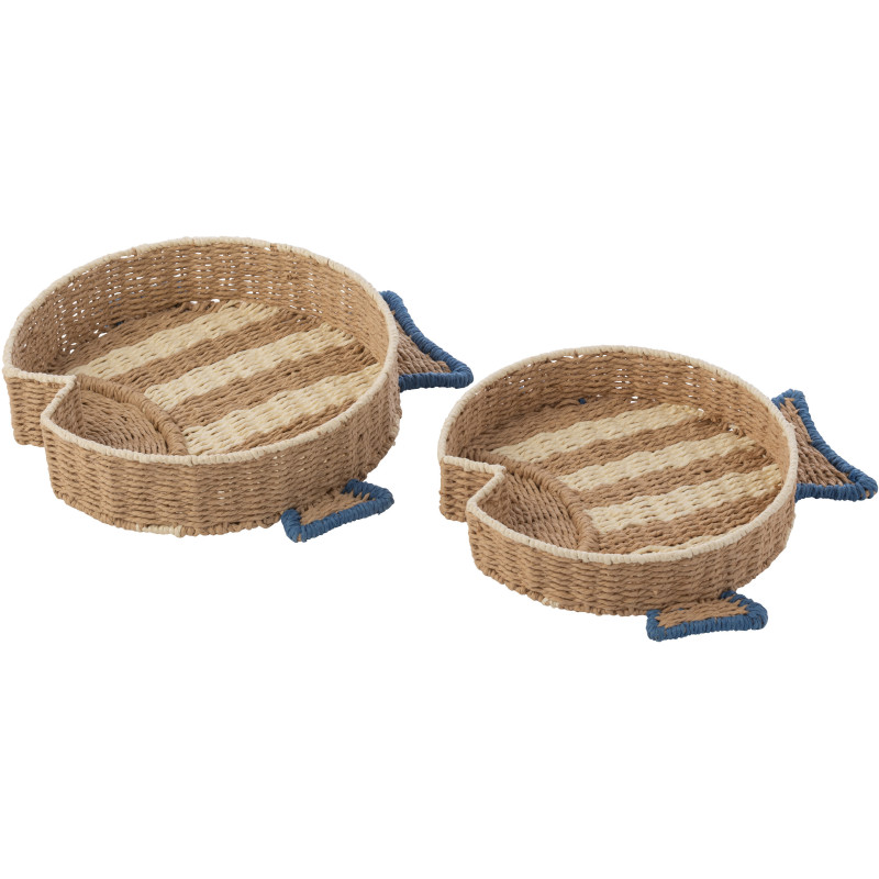 S/2 PLAT DECO POISS PAP NAT/BL (42x43x8cm) 