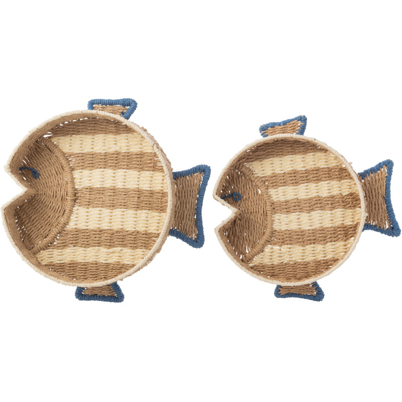 S/2 PLAT DECO POISS PAP NAT/BL (42x43x8cm) 