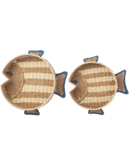 S/2 PLAT DECO POISS PAP NAT/BL (42x43x8cm) 