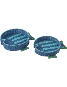 S/2 PLAT DECO POISS PAP BL/VRT (42x43x8cm) 