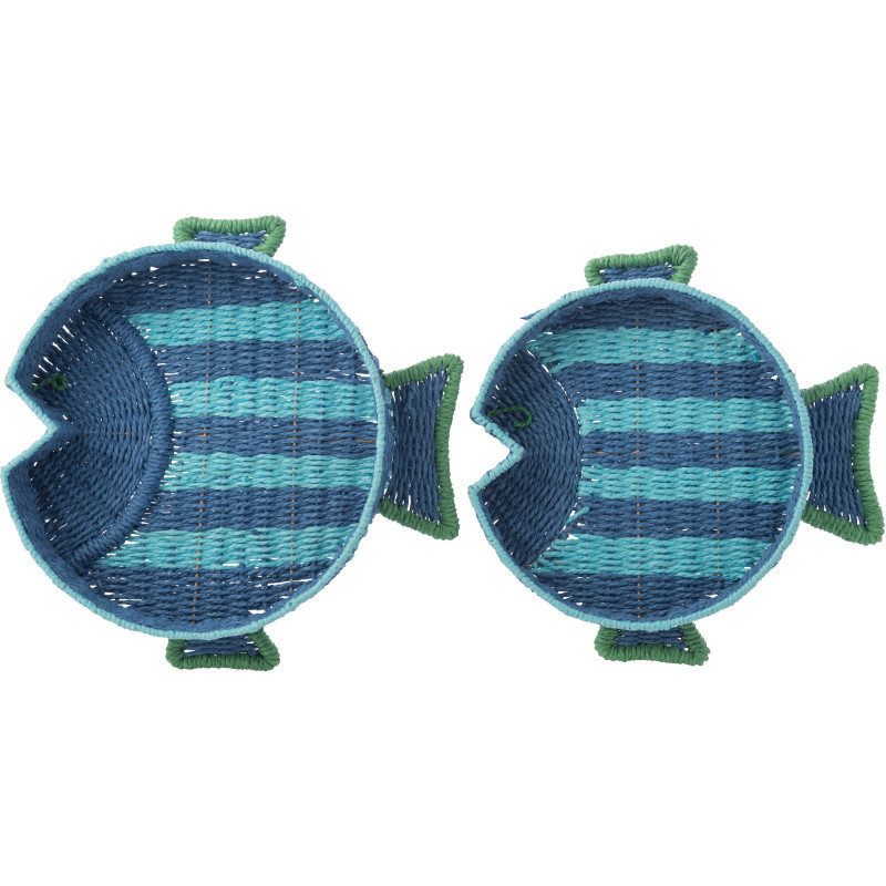 S/2 PLAT DECO POISS PAP BL/VRT (42x43x8cm) 