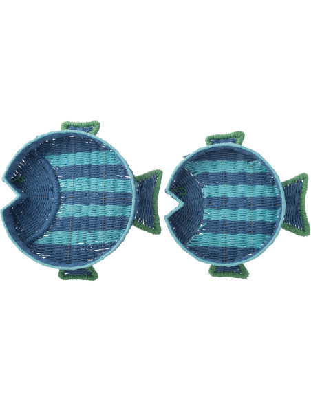 S/2 PLAT DECO POISS PAP BL/VRT (42x43x8cm) 