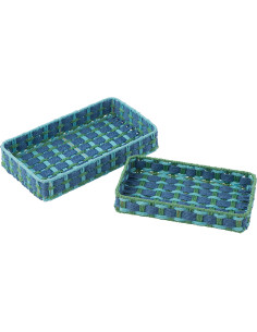 S/2 PLAT DECO RECT PAP BL/VRT (38,5x21,5x7cm) 