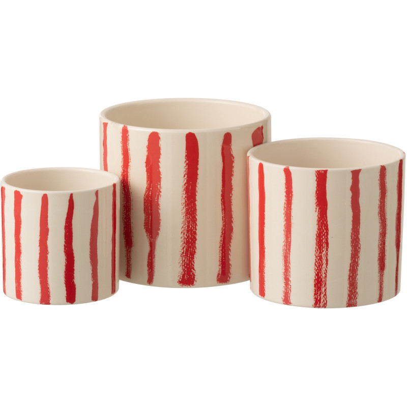 S/3 CACHEP LIGN CÉRAM BLA/ROU (15,5x15,5x14cm) 