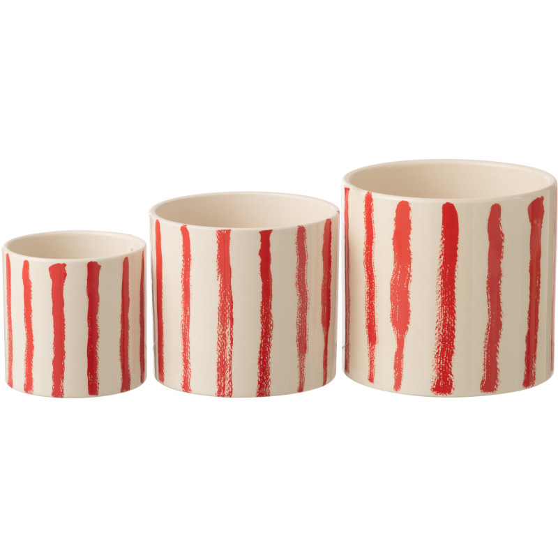 S/3 CACHEP LIGN CÉRAM BLA/ROU (15,5x15,5x14cm) 