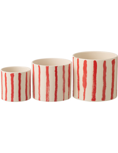 S/3 CACHEP LIGN CÉRAM BLA/ROU (15,5x15,5x14cm) 