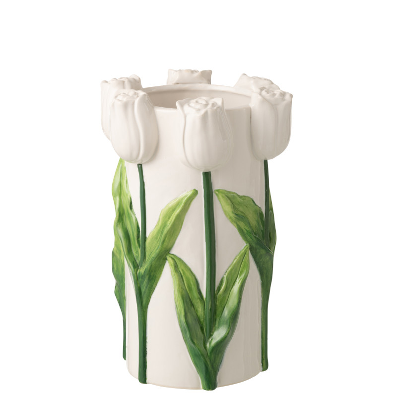 VASE TULIPE CÉRAM BLA/VRT L (21x21x36,5cm) 