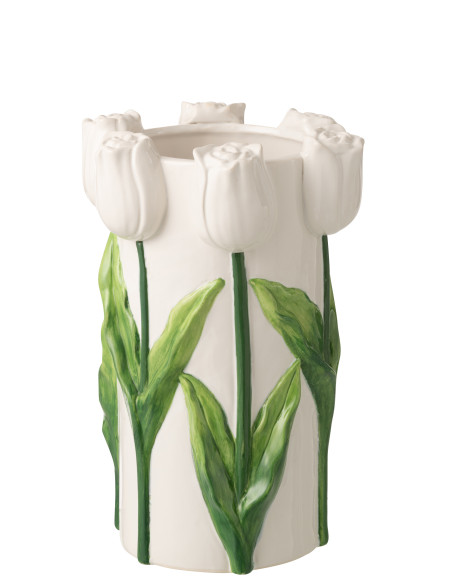 VASE TULIPE CÉRAM BLA/VRT L (21x21x36,5cm) 