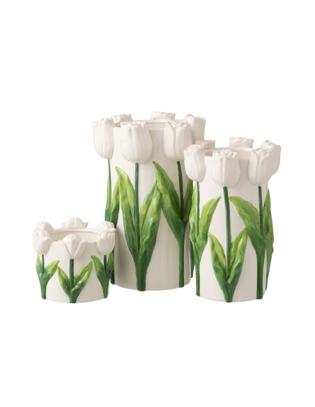 VASE TULIPE CÉRAM BLA/VRT L (21x21x36,5cm) 