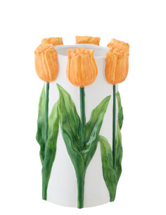 VASE TULIPE CÉRAMIQUE BLA/OR M (17x17x27,7cm) 