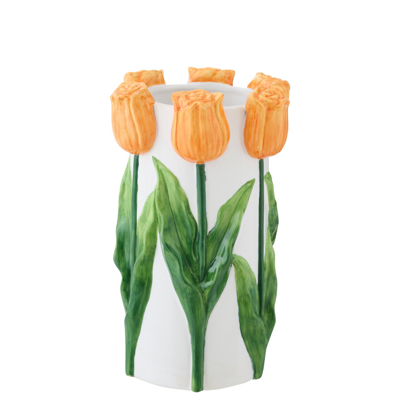 VASE TULIPE CÉRAMIQUE BLA/OR M (17x17x27,7cm) 