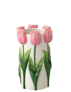 VASE TULIPE CÉRAM BLA/ROS M (17x17x27,7cm) 