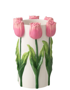 VASE TULIPE CÉRAM BLA/ROS L (21x21x36,5cm) 