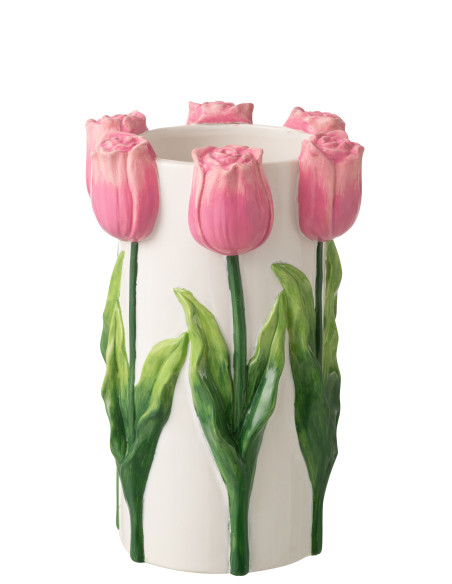 VASE TULIPE CÉRAM BLA/ROS L (21x21x36,5cm) 