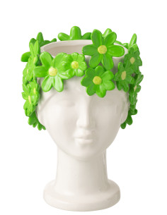 CACHEP DAM FLEU CÉRAM BLA/VRT (17x16,5x24,5cm) 