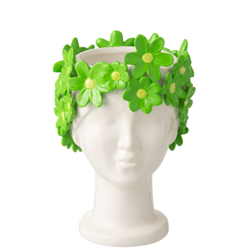 CACHEP DAM FLEU CÉRAM BLA/VRT (17x16,5x24,5cm) 