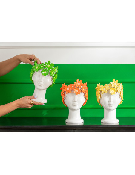 CACHEP DAM FLEU CÉRAM BLA/VRT (17x16,5x24,5cm) 