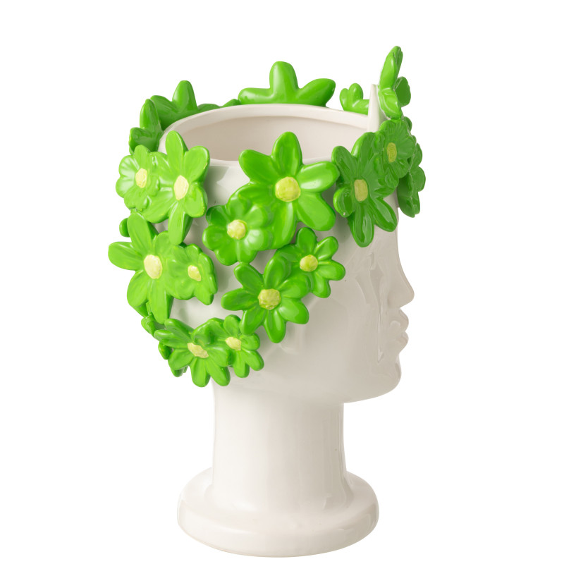 CACHEP DAM FLEU CÉRAM BLA/VRT (17x16,5x24,5cm) 