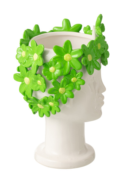 CACHEP DAM FLEU CÉRAM BLA/VRT (17x16,5x24,5cm) 