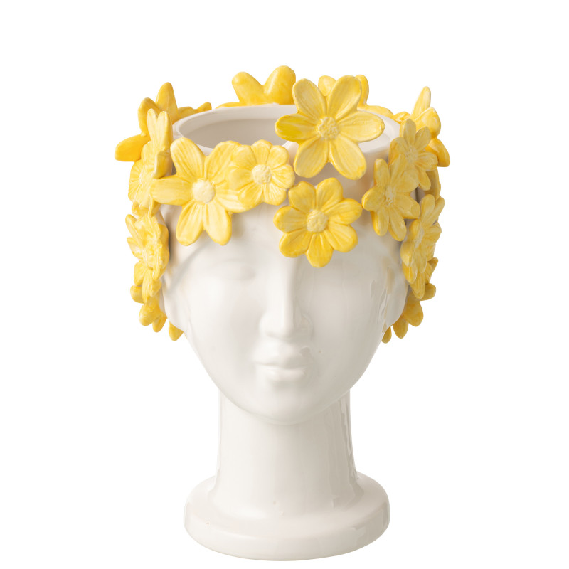 CACHEP DAM FLEU CÉRAM BLA/JAU (17x16,5x24,5cm) 