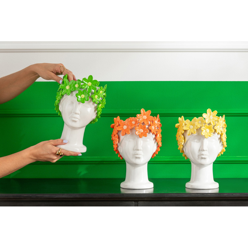 CACHEP DAM FLEU CÉRAM BLA/JAU (17x16,5x24,5cm) 