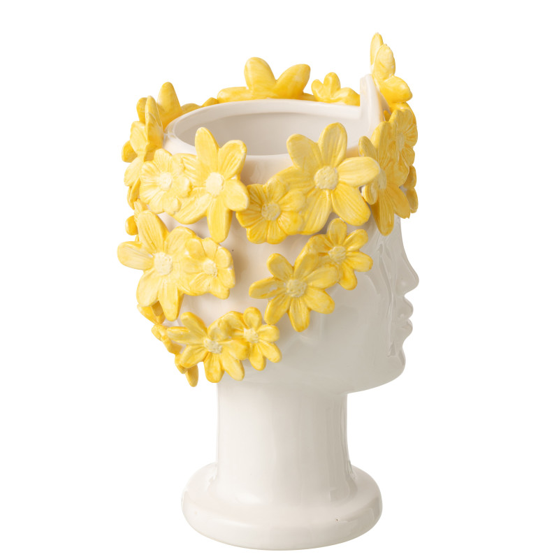 CACHEP DAM FLEU CÉRAM BLA/JAU (17x16,5x24,5cm) 